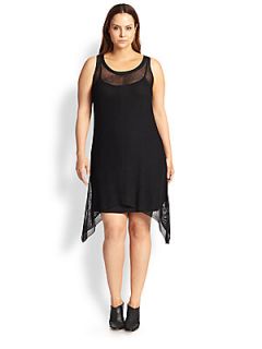 Eileen Fisher, Sizes 14 24 Scoopneck Mesh Overlay Dress   Black
