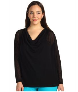 Karen Kane Plus Size Drape Front Long Sleeve Womens Blouse (Black)