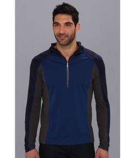 Calvin Klein 50s Interlock/2X2 Rib Pullover Hoodie Mens Long Sleeve Pullover (Blue)