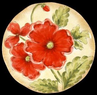 Maxcera Corp Poppies Dinner Plate, Fine China Dinnerware   Red Flowers On Rustic