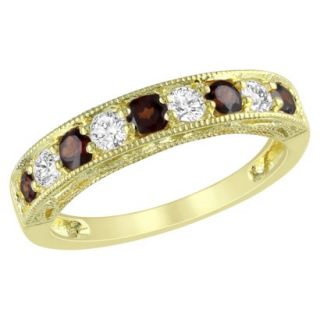 Yellow Plated Silver 4/5ct Garnet and Created White Sapphire Ring