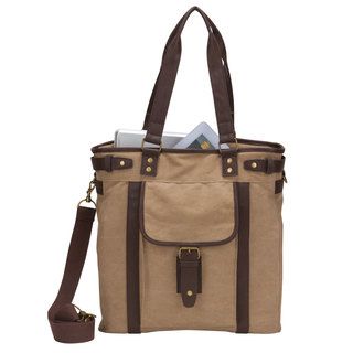 American Casual Collection Canvas Computer/ Tablet Shoulder Tote Bag (BrownPockets 2 (1 front and 1 interior) HandlesDetachable adjustable shoulder strapWeight 1.8 pounds Handle drop 11.5 inchesSpacious top zip main compartment ideal for all daily need