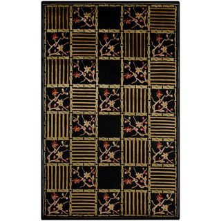 Hand knotted Bai Black Semi worsted New Zealand Wool Transitional Floral Rug (5 X 8)