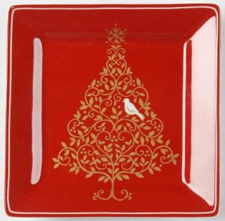 222 Fifth (PTS) Golden Tree Square Appetizer Plate, Fine China Dinnerware   All