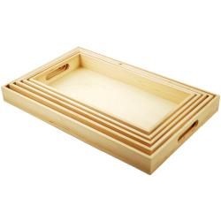 Paintable Wooden Tray Set W/handles 5/set