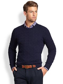 Polo Ralph Lauren Cable Knit Cashmere Crewneck Sweater   Hunter Navy
