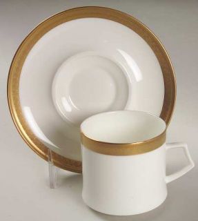 Mikasa Vanderbilt Flat Cup & Saucer Set, Fine China Dinnerware   Gold Encrusted