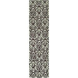 Hand hooked Damask Sage/ Chocolate Wool Runner (26 X 10) (GreenPattern GeometricTip We recommend the use of a non skid pad to keep the rug in place on smooth surfaces.All rug sizes are approximate. Due to the difference of monitor colors, some rug color