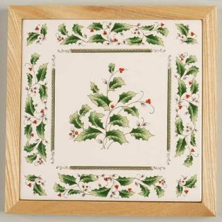 Royal Limited Holly Holiday Wood Frame Trivet, Fine China Dinnerware   Holly/Ban