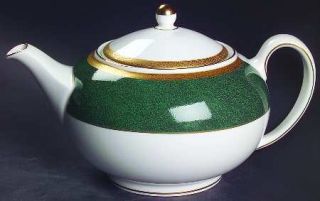 Wedgwood Sherwood Teapot & Lid, Fine China Dinnerware   Bone,Dark Green Speckled