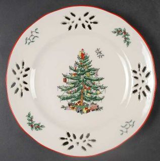 Spode Christmas Tree Green Trim Pierced Accent Luncheon Plate, Fine China Dinner