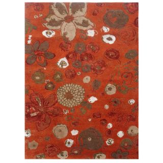Hand knotted Floral Red Orange Wool/ Art silk Rug (2 X 3)