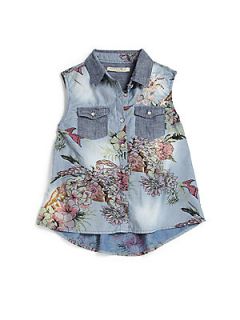 Scotch Shrunk Girls Floral Print Denim Shirt   Blue
