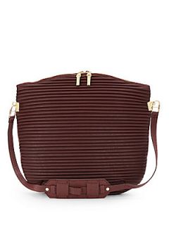 Faux Leather Pleated Shoulder Bag   Wine