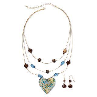 Speckled Glass Heart Pendant & Bead Drop Earrings Boxed Set, Blue