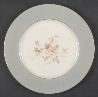 Castleton (USA) C62 Dinner Plate, Fine China Dinnerware   Gray Rim,Pink/Tan Leav