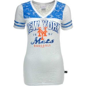 New York Mets 5th and Ocean MLB Womens V Neck Burnout with Sleeve Stripe