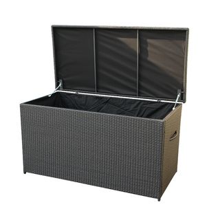 Modena Resin Wicker Cushion Storage Box (Dark brownMaterials Resin wicker, aluminumFinish All weather resin wickerWeather resistantUV protectionExternal dimensions 33 inches high x 63 inches wide x 31 inches deepInternal dimensions 28 inches high x 59