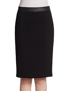 Faux Leather Trimmed Pencil Skirt   Black