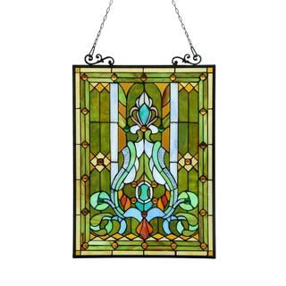 Tiffany style Victorian Design Window Art Glass Panel (Green/ blue/ amberMaterials Metal/ art glass Pattern Tree of Life Glass Art glass Dimensions 25.51 inches tall x 17.76 inches wide x 0.25 inch deep Assembly Mounting hardware included )