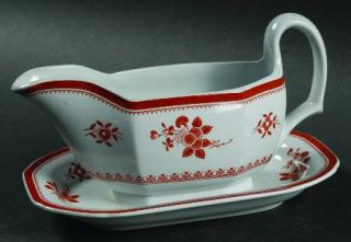 Spode Gloucester Red (Fine Stone) Gravy Boat with Attached Underplate, Fine Chin