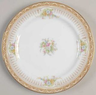 Noritake Leslie Salad Plate, Fine China Dinnerware   Tan Flower & Geometric Rim,