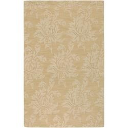 Hand crafted Solid Beige Damask Contrel Wool Rug (5 X 8)