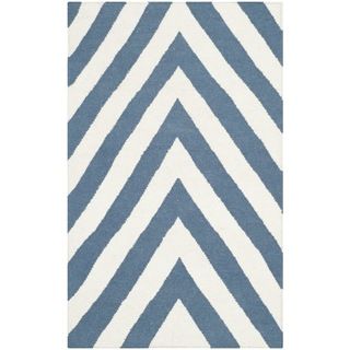 Safavieh Hand woven Moroccan Dhurries Blue/ Ivory Wool Rug (26 X 4)