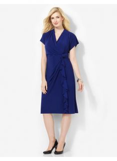 Plus Size Flutter Cinched Dress Catherines Womens Size 3X, Blue