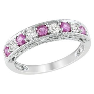 Silver 4/5ct Created Pink Sapphire and Created White Sapphire Ring