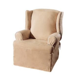 Sure Fit Soft Suede Wing Chair Slipcover   Taupe