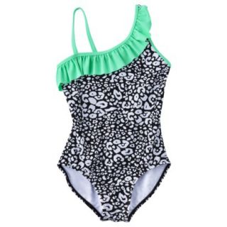 Xhilaration Girls Ruffle Asymmetrical 1 Piece Swimsuit   Black/White XS
