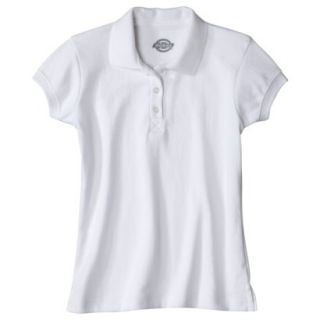 Dickies Girls School Uniform Short Sleeve Interlock Polo   White 5/6