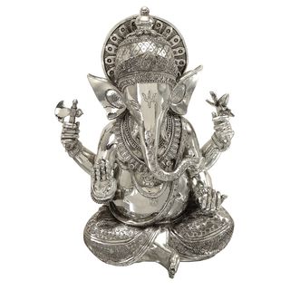 Silvertone Ganesh Polystone Decorative Statue (SilverQuantity One (1)Dimensions 16 inches high x 12 inches wide )