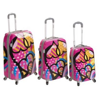 Rockland Luggage Vision 3 Piece Polycarbonate/ABS Spinner Luggage Set   Pink