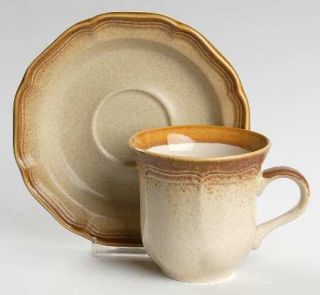 Mikasa Whole Wheat Flat Cup & Saucer Set, Fine China Dinnerware   Stoneware,Crea