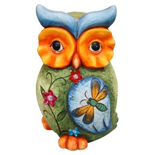 Alpine Owl Statue with Butterfly and Floral Detail Multicolor   QWR258