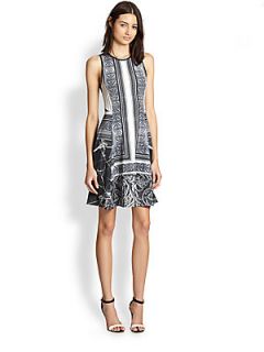 Clover Canyon Etched Marble Fit and Flare Dress   Black White