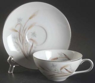 Norcrest Wheat Bouquet Flat Cup & Saucer Set, Fine China Dinnerware   Brown Whea