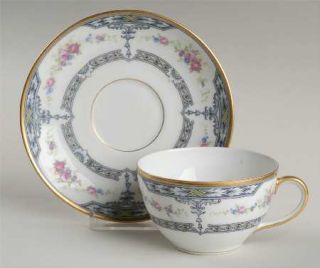 Fraureuth Belvedere Flat Cup & Saucer Set, Fine China Dinnerware   Gold Trim