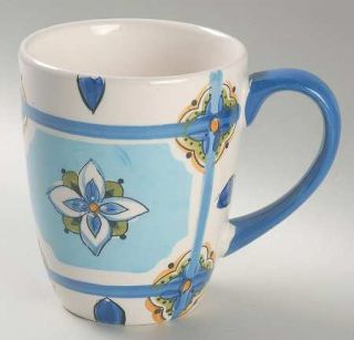  Terra Tile Mug, Fine China Dinnerware   Blue & Green Flower Tile Design