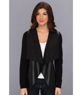MICHAEL Michael Kors Leather Drape Front L/S Sweater Womens Sweater (Black)