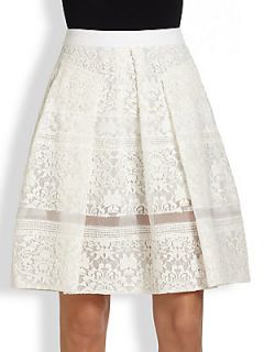 Rebecca Taylor Pleated Lace Skirt   Chalk