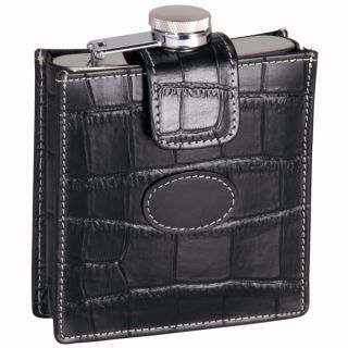 Crocodile skin Styled Top Grain Leather Croco Flask With Attached Cap