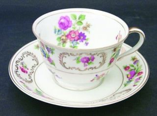 Noritake Dresalda Footed Cup & Saucer Set, Fine China Dinnerware   Florals Cente