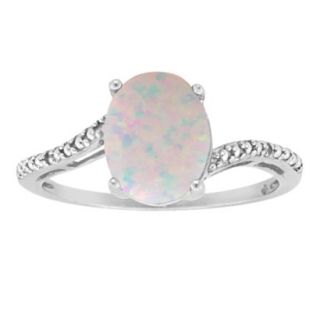 Sterling Silver 8X6Mm Oval Created Opal Ring   White (9)