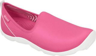 Womens Crocs Duet Busy Day Skimmer   Hot Pink/White Casual Shoes