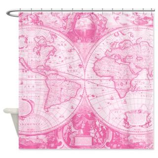  Pink Antique World Map Shower Curtain  Use code FREECART at Checkout