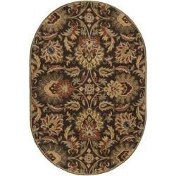 Hand tufted Grand Oval Chocolate Brown Floral Wool Rug (6 X 9)