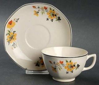 Homer Laughlin  W127/30 Footed Cup & Saucer Set, Fine China Dinnerware   Yellows